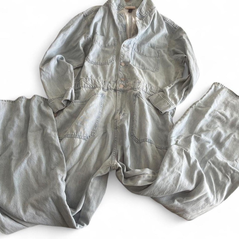 Universal Thread Light Wash Denim Utility Jumpsuit Size 16 Wide Leg